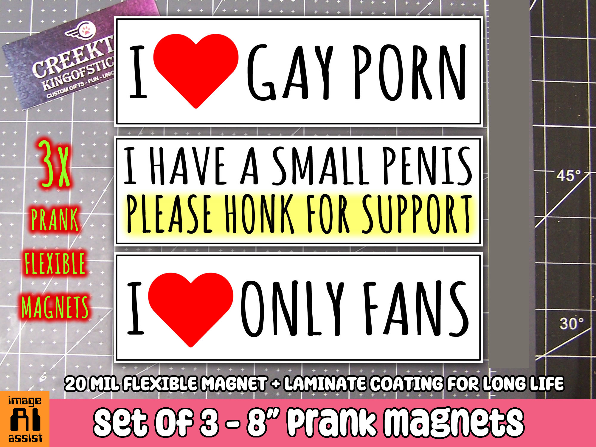 3x Funny 8 inch prank magnets 