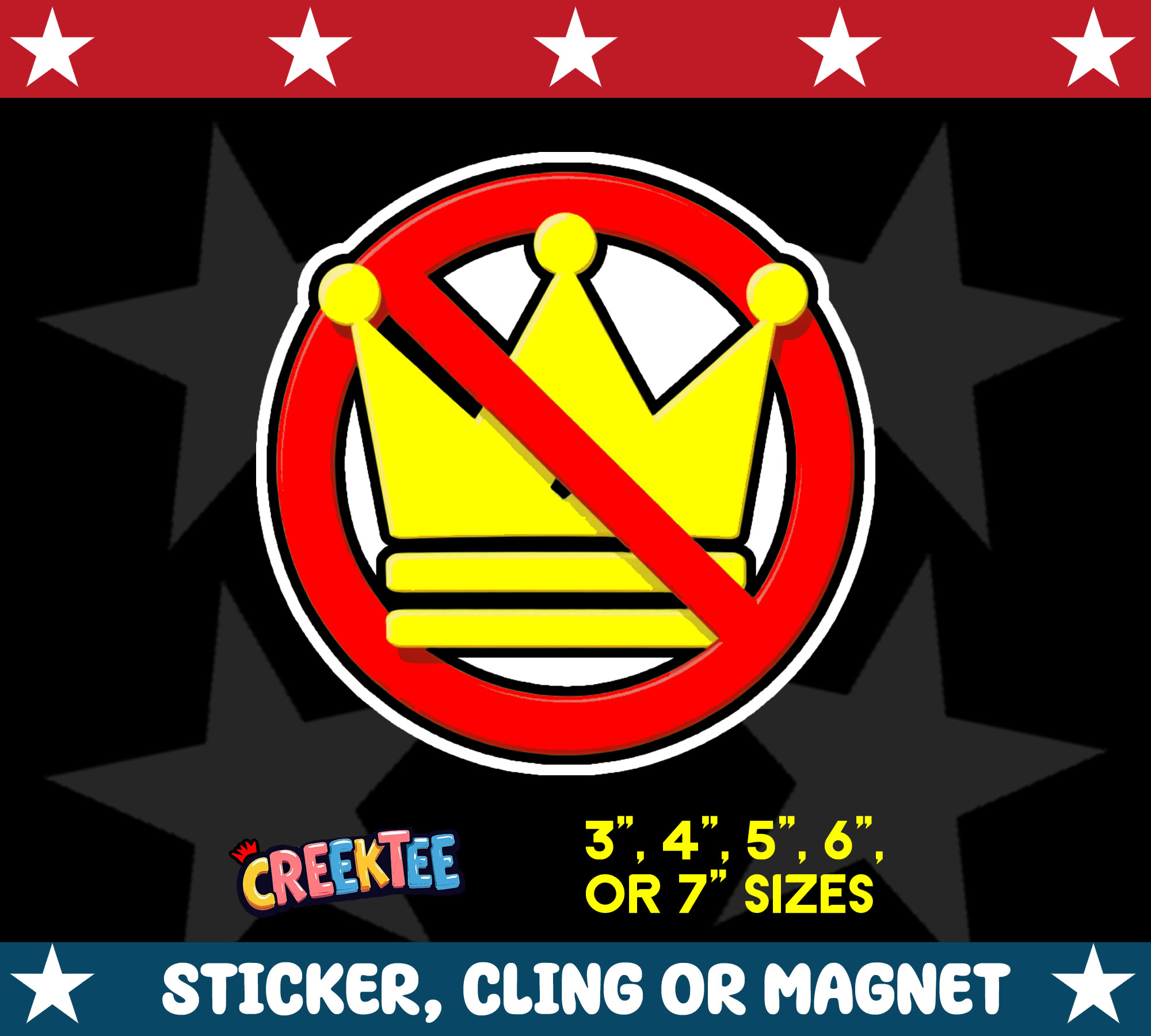 No Kings Die Cut Vinyl Sticker  Window Cling or Magnet with Laminate Coating in Various Sizes