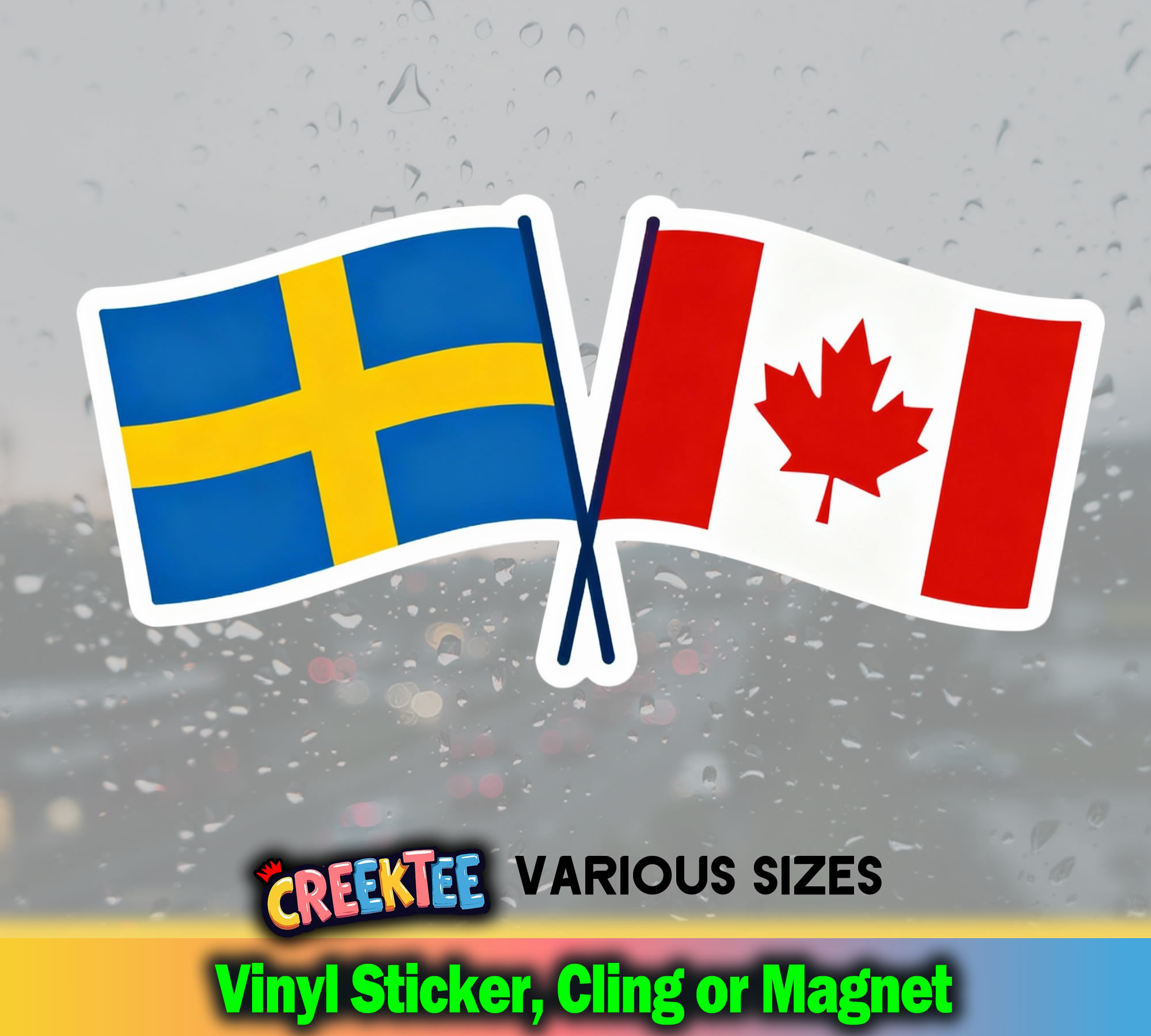 Sweden and Canada Flag Vinyl Sticker  Window Cling or Magnet with Laminate Coating in Various Sizes