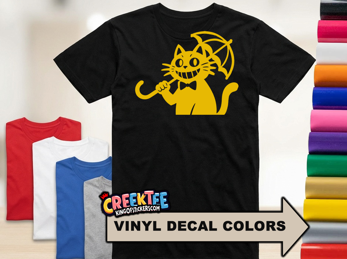 Top Cat with Umbrella Fun HTV Vinyl Print Tees  Assorted Colors and Sizes 