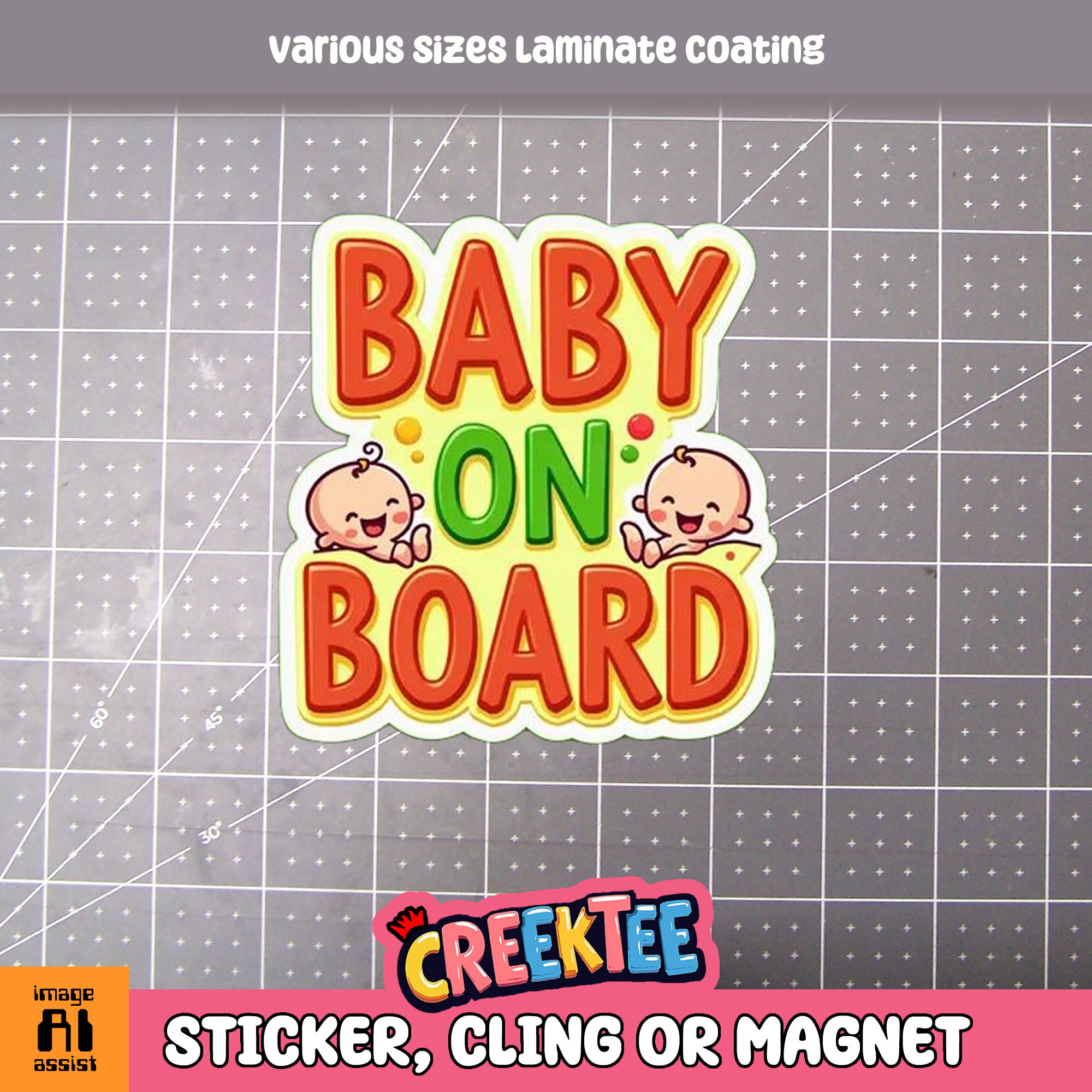 Baby on Board Die Cut Vinyl Sticker  Window Cling or Magnet with Laminate Coating in Various Sizes