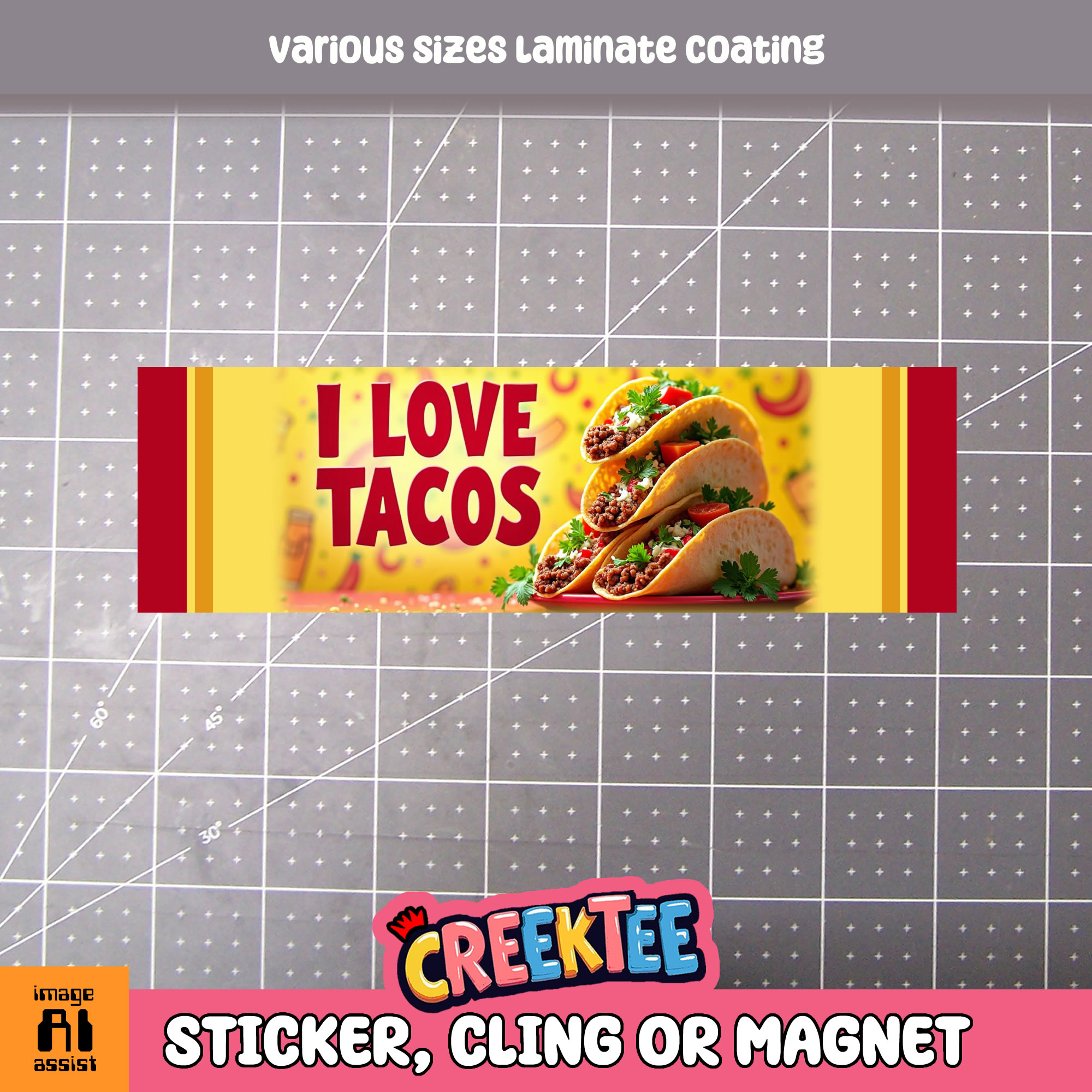 I love Tacos Vinyl Sticker  Window Cling or Magnet with Laminate Coating in Various Sizes