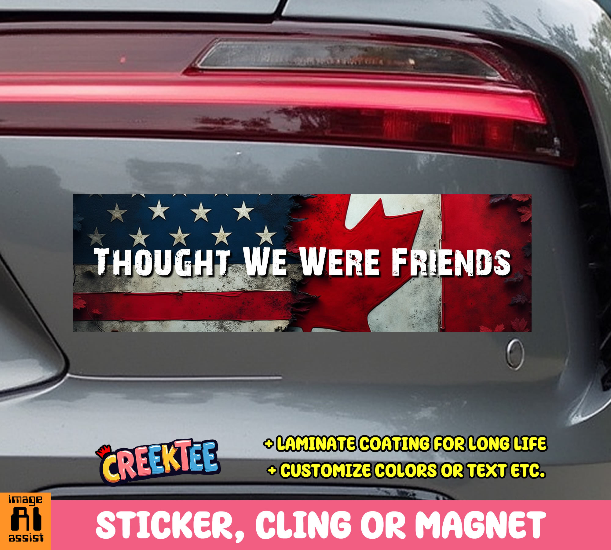 Thought We Were Friends Vinyl Bumper Sticker  Window Cling or Magnet in UV Laminate Coating and Various Sizes