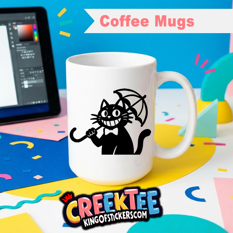 Top Cat with Umbrella Coffee Mug In Your Custom Print Color