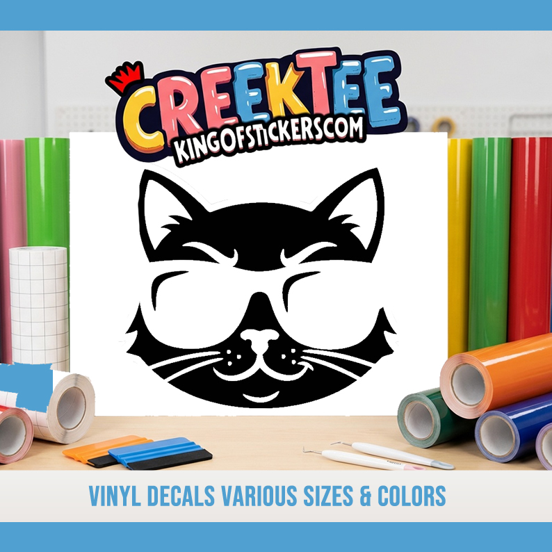 Cool Cat Vinyl Decal In Various Colors  Chrome Colors and Various Sizes