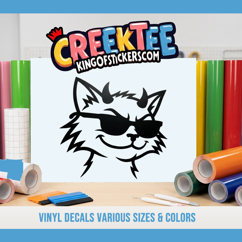 Cool Evil Cat Vinyl Decal In Various Colors  Chrome Colors and Various Sizes