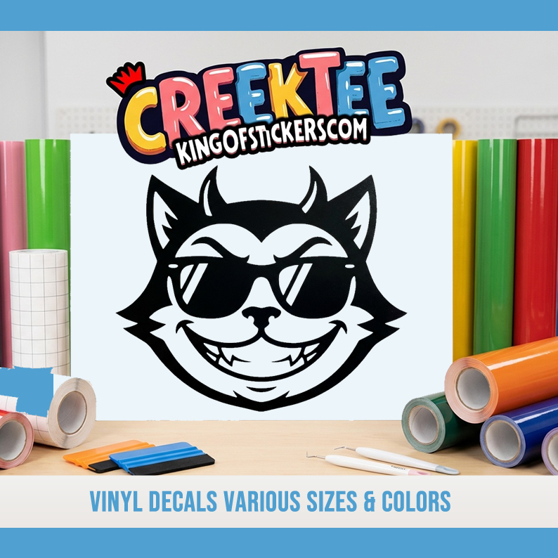 Cool Evil Cat Vinyl Decal In Various Colors  Chrome Colors and Various Sizes