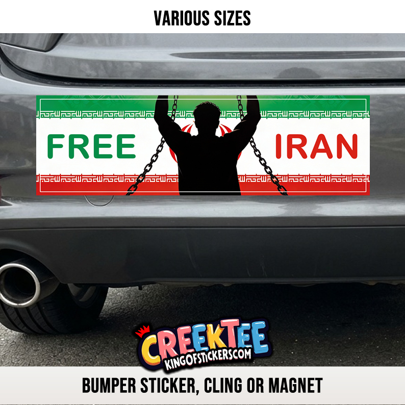Free Iran Vinyl Bumper Sticker  Window Cling or Bumper Sticker Magnet in UV Laminate Coating
