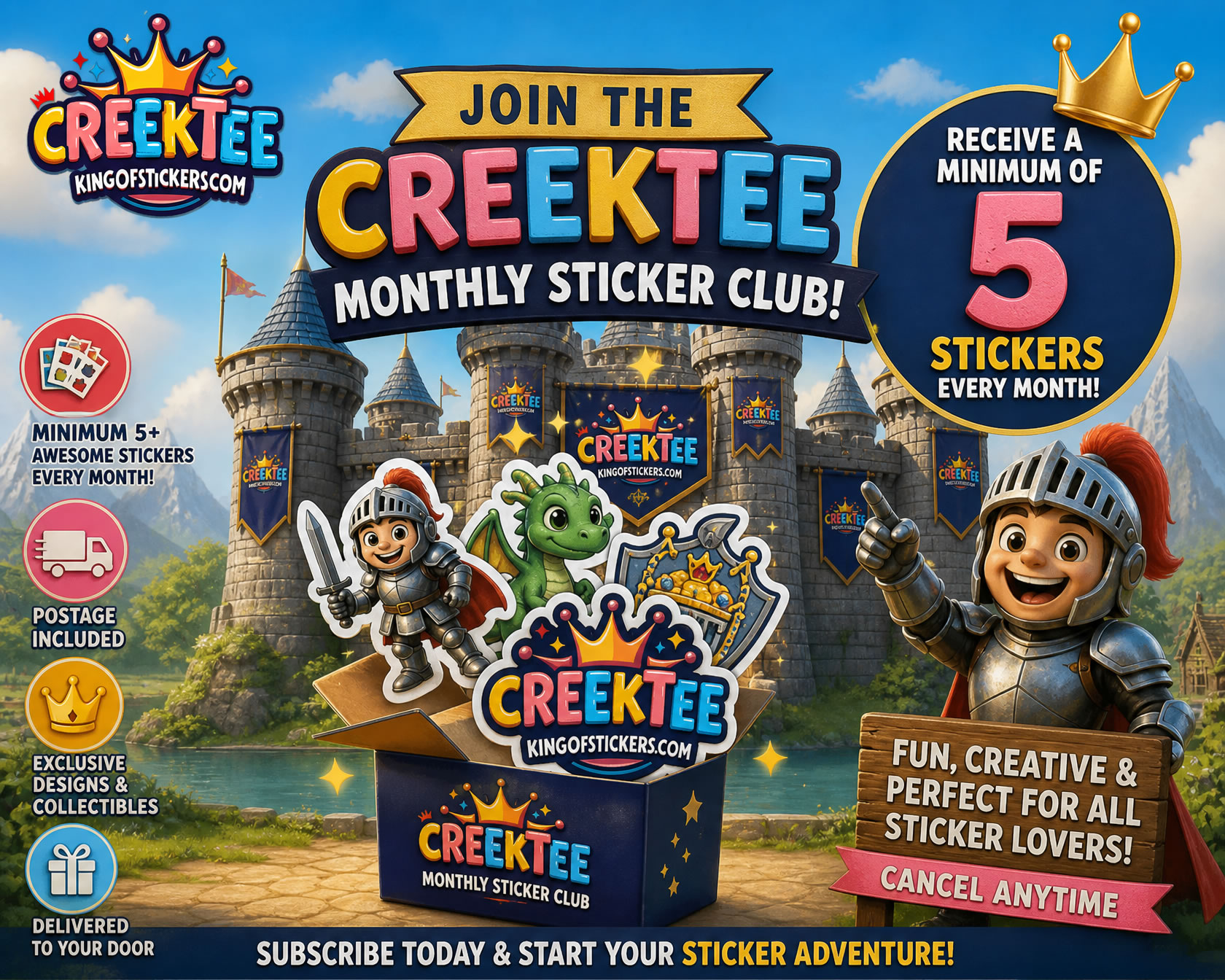 Join our Monthly Sticker Club — fun stickers delivered every month by King of Stickers
